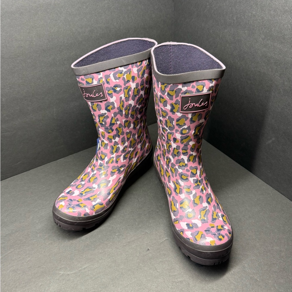 Joules Pink and Purple Leopard Print Rain Boots - Picture 2 of 7